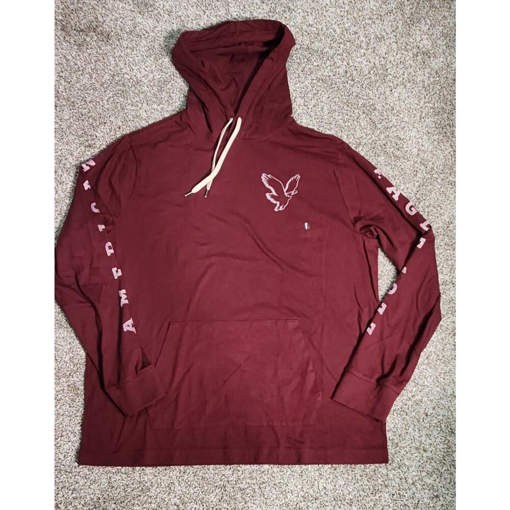 American Eagle Super Soft Burgundy Maroon Long Sleeve T Shirt Hoodie Lg New